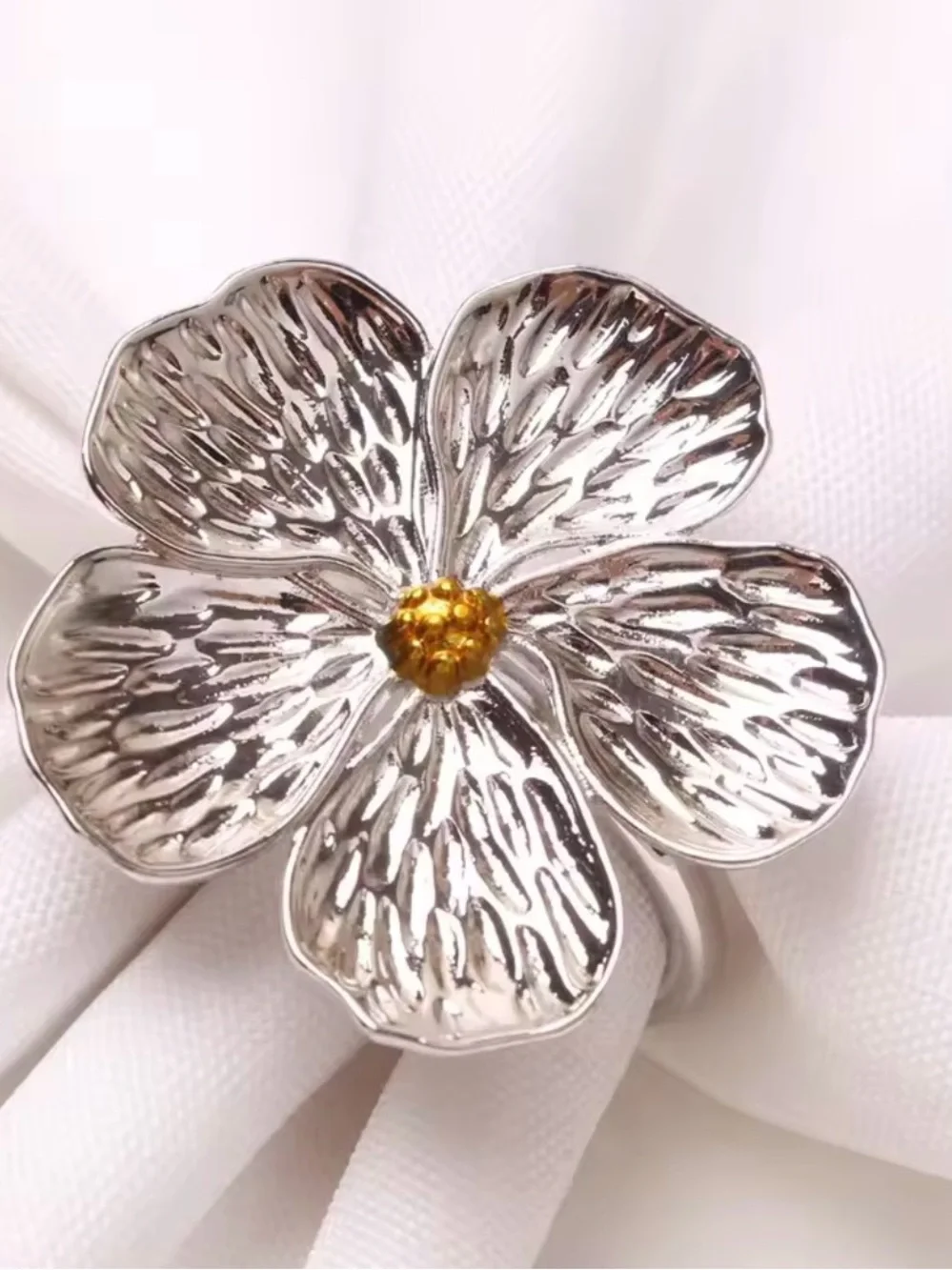 Silver Flower Napkin Rings Set of 12